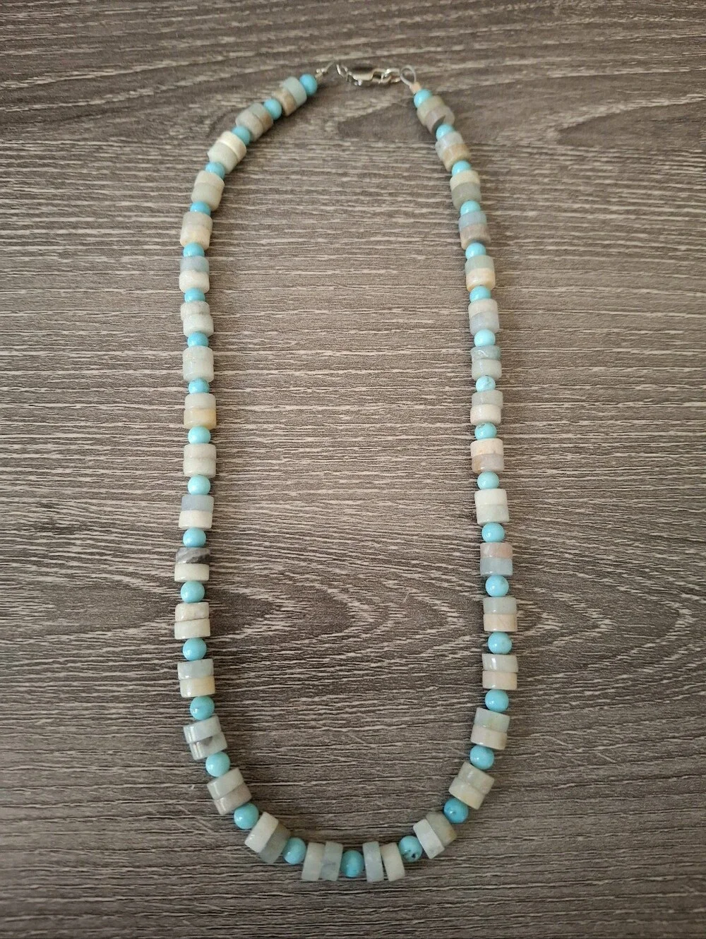 Heishi Amazonite And Turquoise Natural Stone Beads Sterling Silver 16